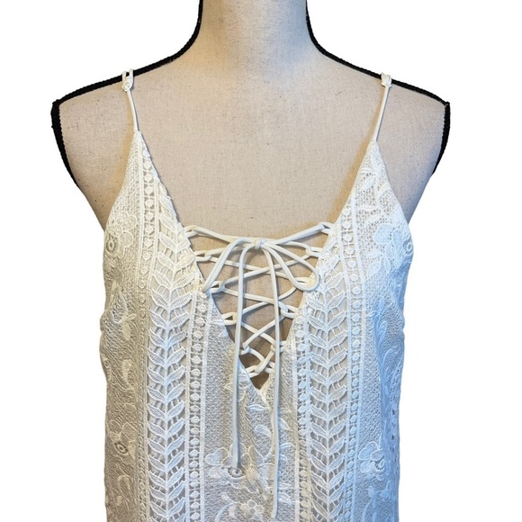 ASTR the Label White Crochet Overlay Boho Lace Up Dress Women's Large - Picture 11 of 11